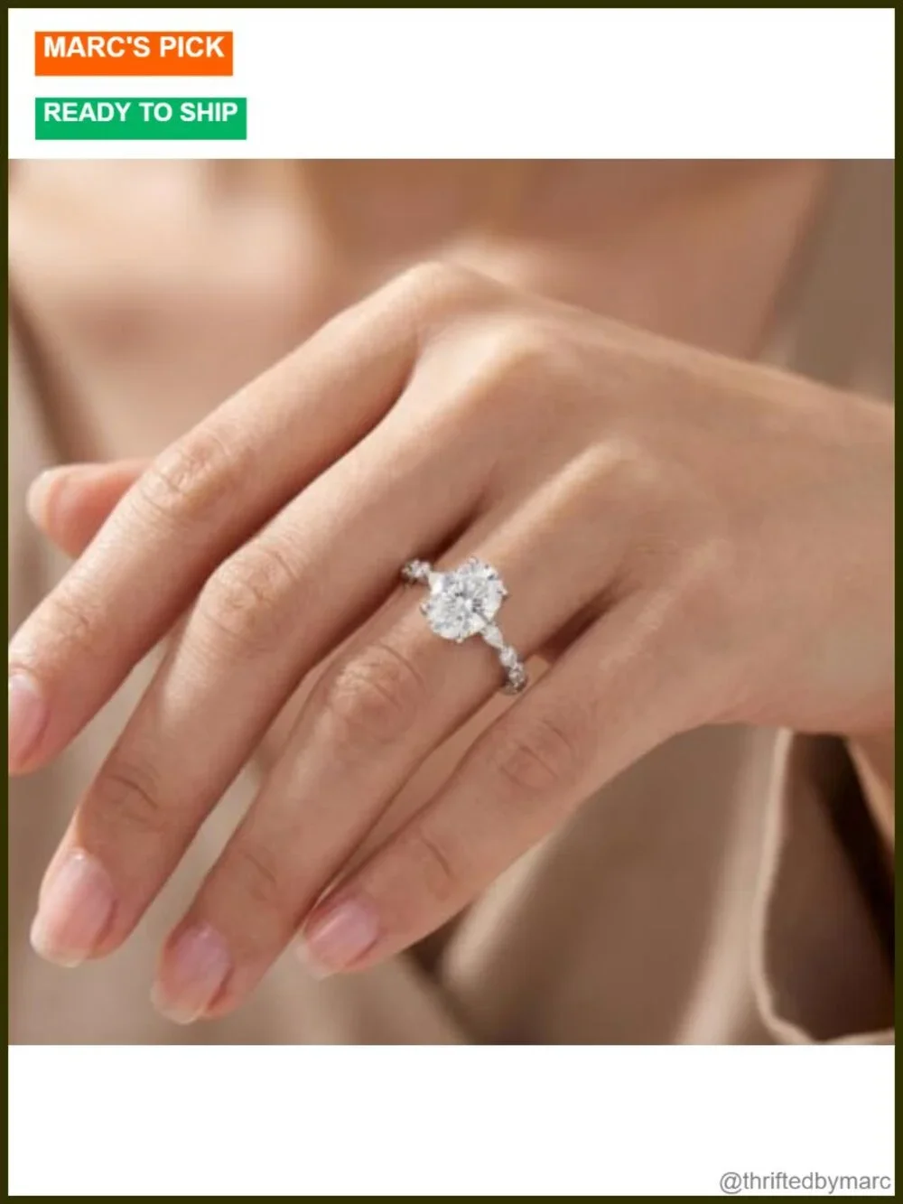 2 CT Oval Moissanite Engagement Ring with Marquise Band 925 Sterling Silver 18k